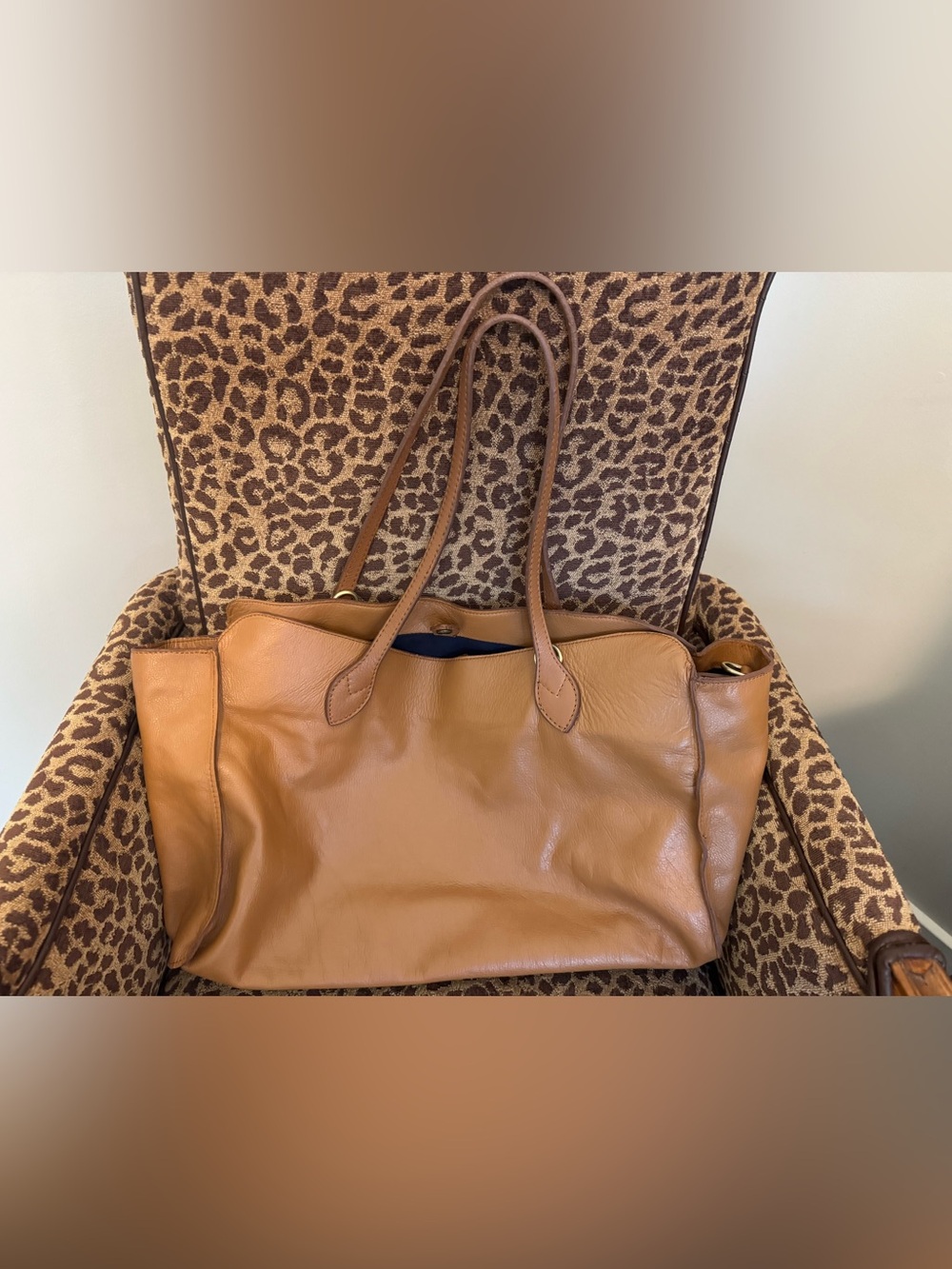 Classic Tan Leather Tote Bag - Women's Shoulder Bag